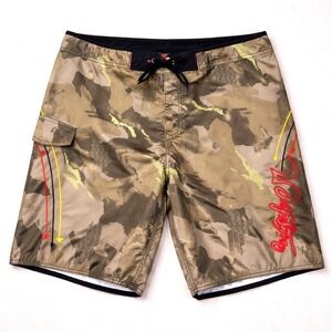 Vintage Quiksilver Boardshorts Mens 38x9 Woodland Camo Surf Long Baggy Y2K Cargo